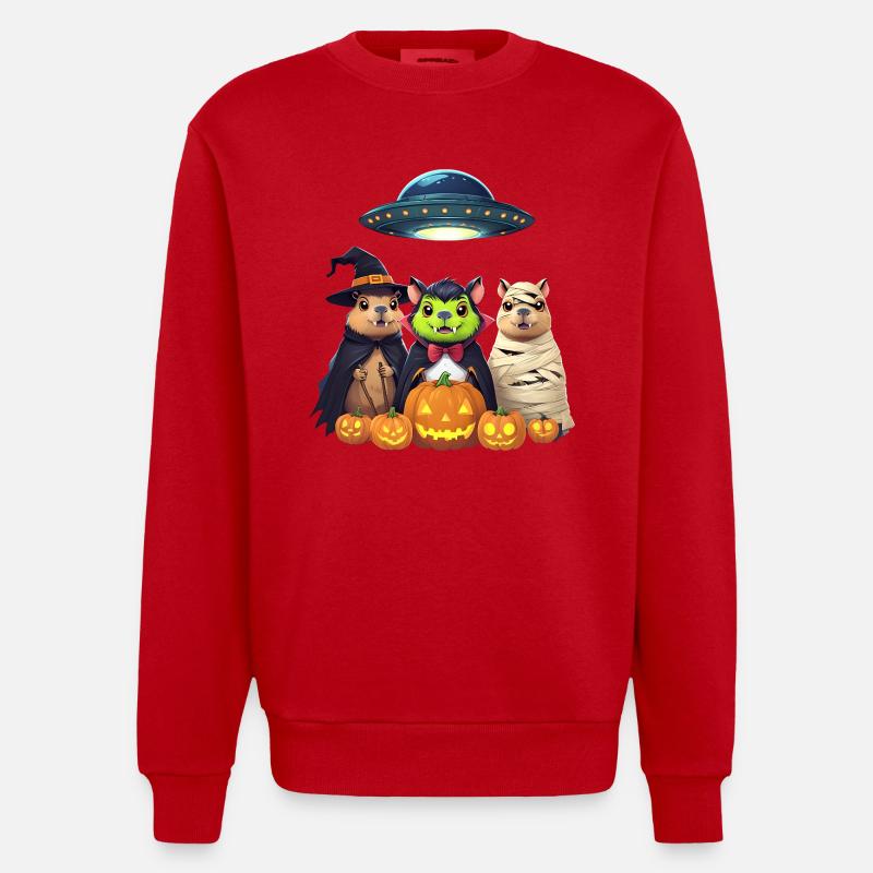 Halloween Capybara Hamster Geist Geschenkidee - Heavyweight Oversized Organic Crew Neck Made in EU - Rot