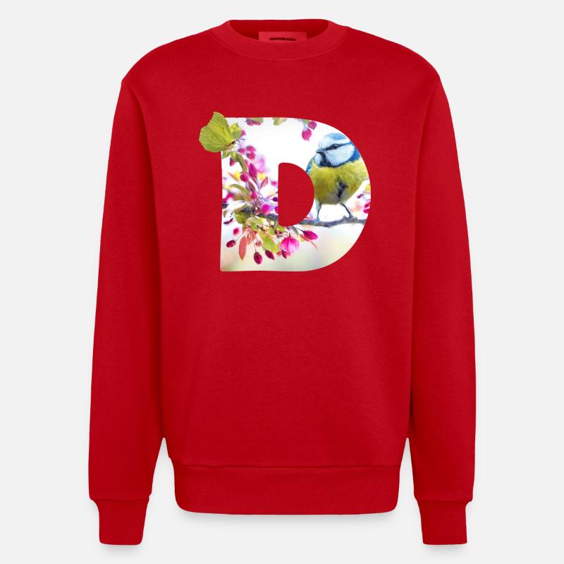 printemps oiseau papillon d - Sweat bio épais oversize fabriqué en UE - rouge