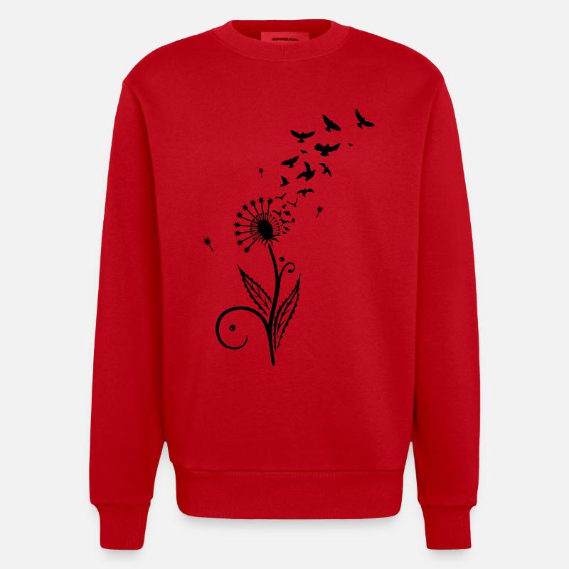Pusteblume mit Vogelschwarm. - Heavyweight Oversized Organic Crew Neck Made in EU - Rot