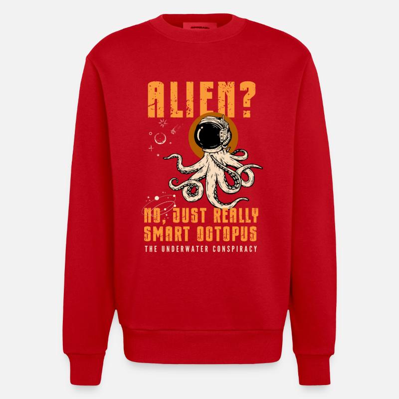 Étranger? Non, juste Smart Octopus - Sweat bio épais oversize fabriqué en UE - rouge