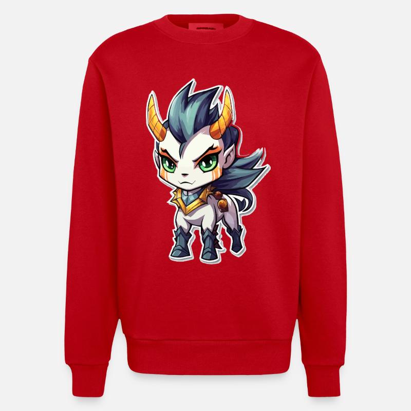 Chibi Dämonenpferd - Heavyweight Oversized Organic Crew Neck Made in EU - Rot