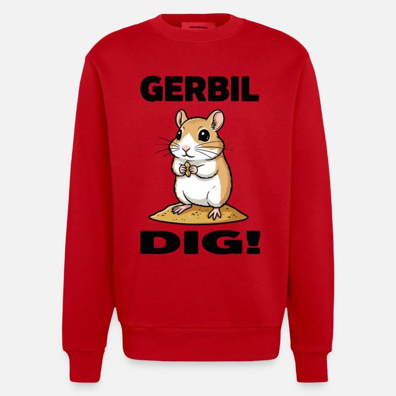 Gerbille Dig Gerbil Rongeur Grain Sable - Sweat bio épais oversize fabriqué en UE - rouge