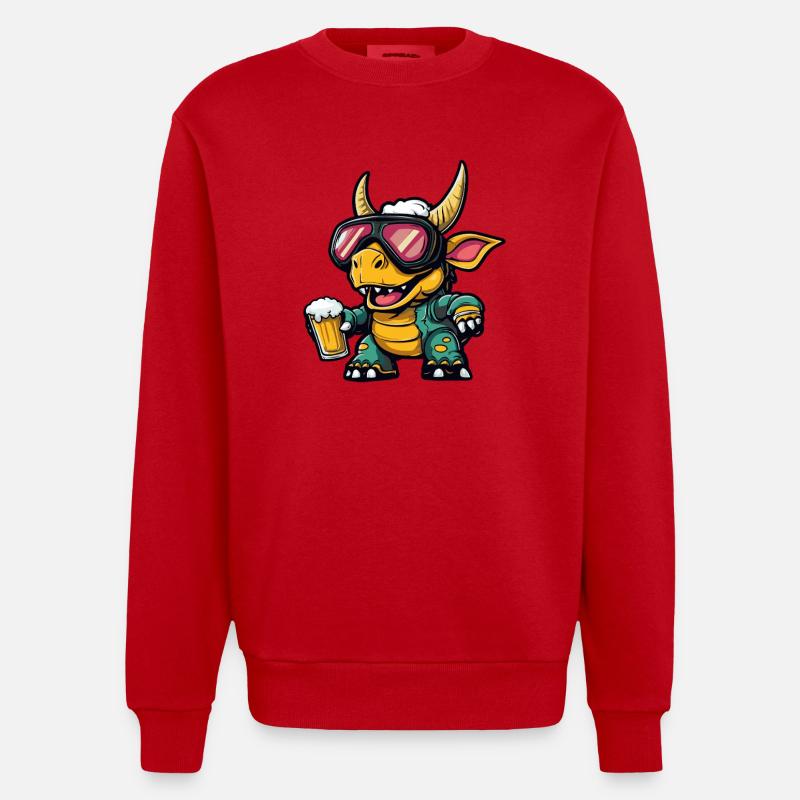 Dinosaure tricératops Bière d’après-ski - Sweat bio épais oversize fabriqué en UE - rouge