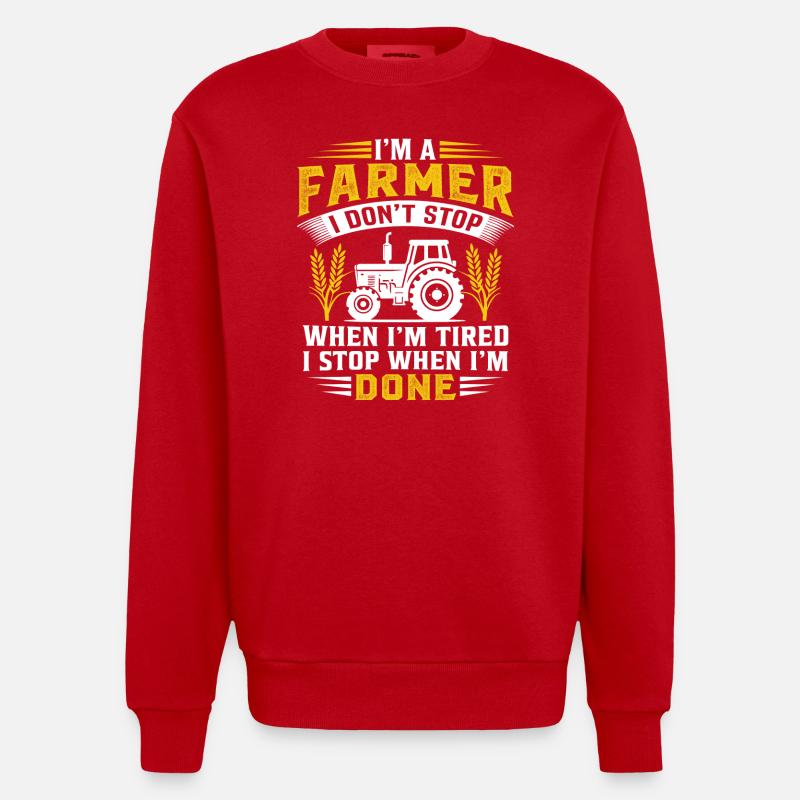 Ich bin ein Bauer, ich höre nicht auf, wenn ich müde bin - Heavyweight Oversized Organic Crew Neck Made in EU - Rot
