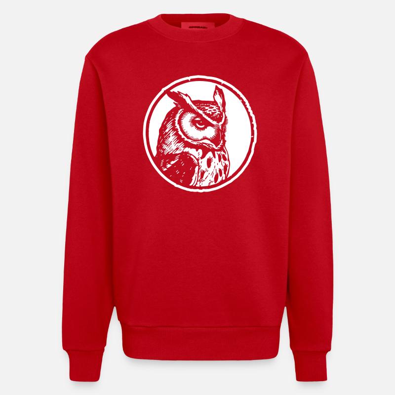 Eule Eulen Vogel - Heavyweight Oversized Organic Crew Neck Made in EU - Rot