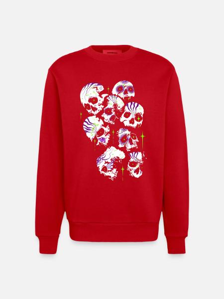Skulls Skull Halloween Sugar Skulls - Heavyweight Oversized Organic Crew Neck Made in EU - red