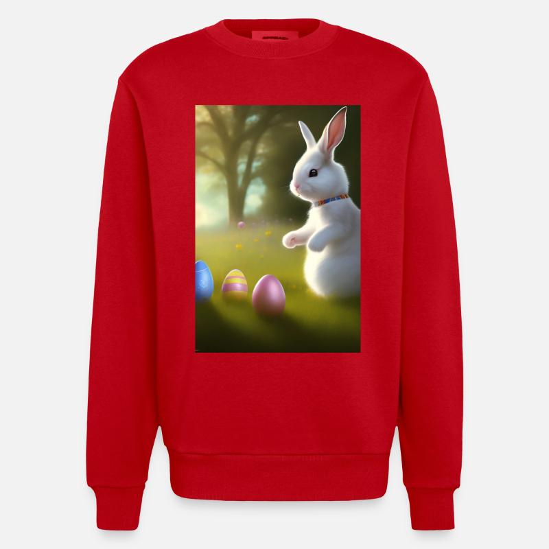 Osterhase mit Oster Eier - Heavyweight Oversized Organic Crew Neck Made in EU - Rot