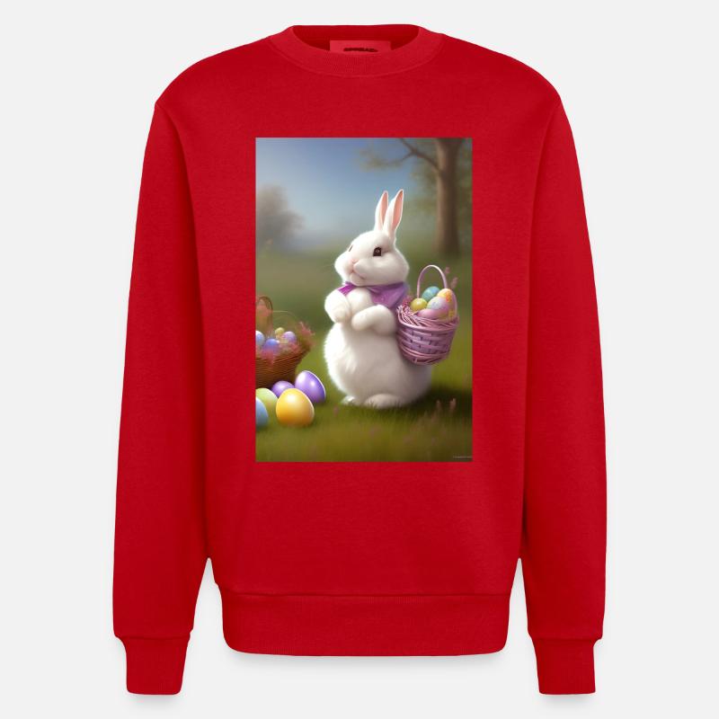 Easter Bunny with Easter Eggs - Heavyweight Oversized Organic Crew Neck Made in EU - red