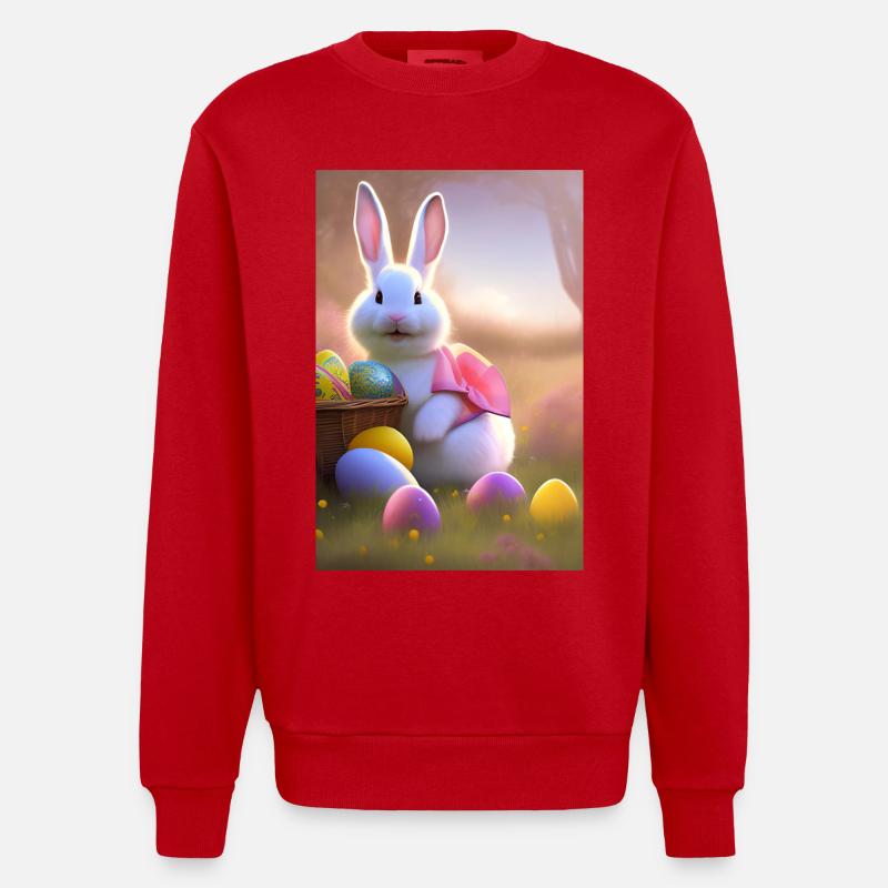 Osterhase mit Oster Eier - Heavyweight Oversized Organic Crew Neck Made in EU - Rot