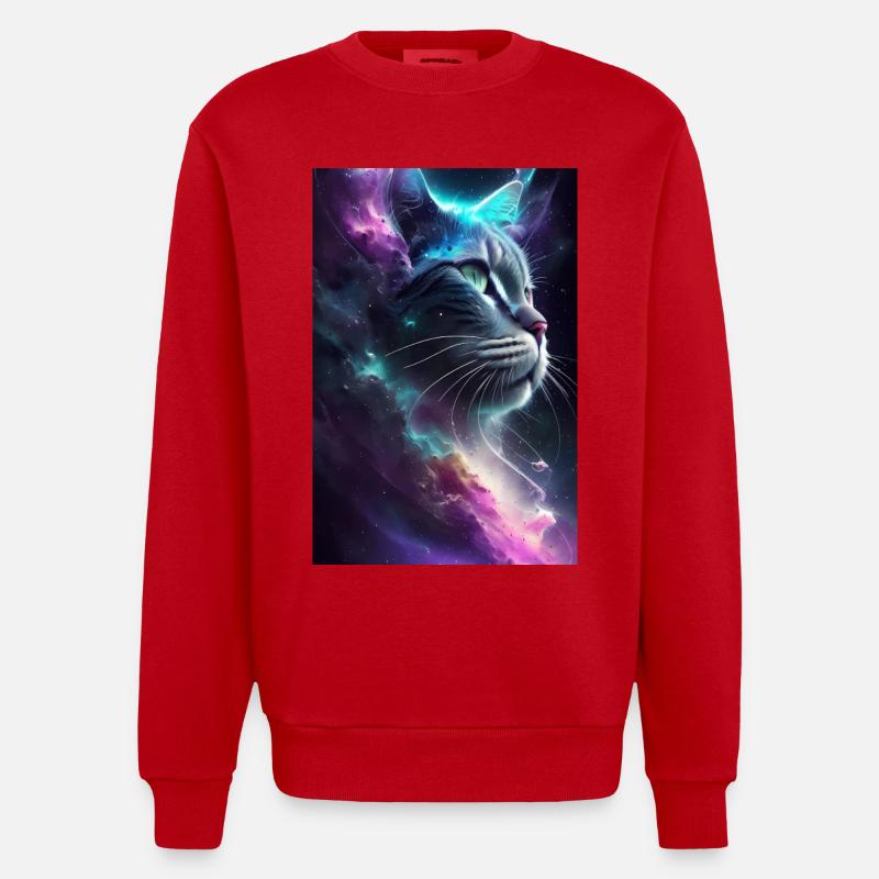 Chat dans l’espace - Sweat bio épais oversize fabriqué en UE - rouge