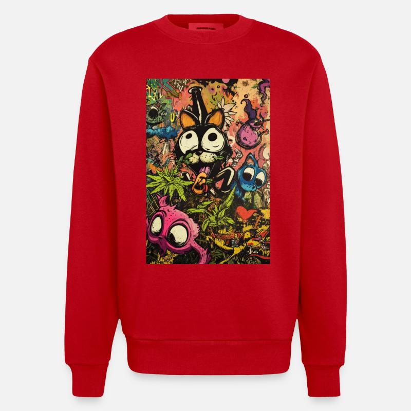 Buntes Comic-Monster Graffiti - Heavyweight Oversized Organic Crew Neck Made in EU - Rot