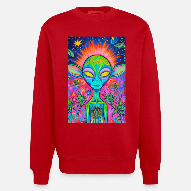 Psychedelischer Alien Neon Garten - Heavyweight Oversized Organic Crew Neck Made in EU - Rot