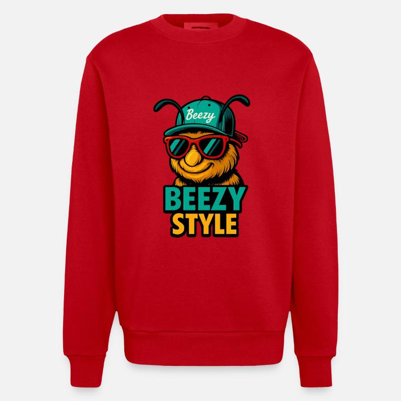Beezy Style Biene Cap - Heavyweight Oversized Organic Crew Neck Made in EU - Rot
