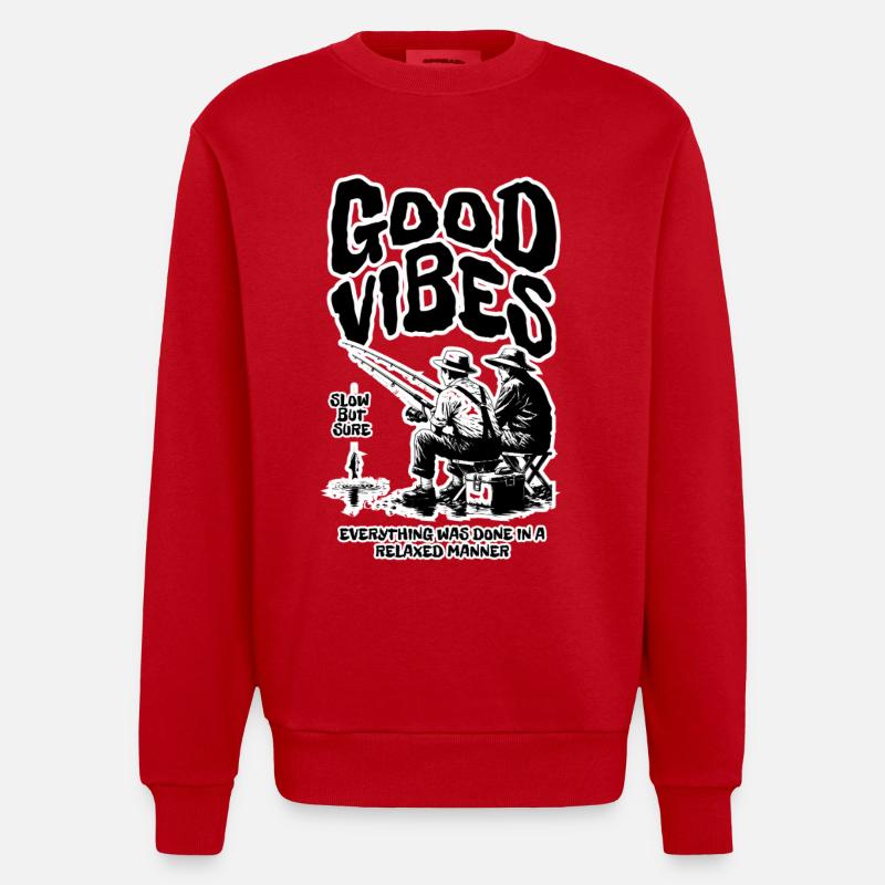 Pêche : Ondes positives - Sweat bio épais oversize fabriqué en UE - rouge