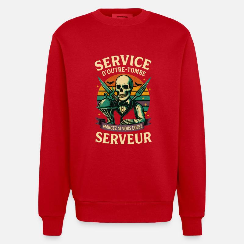 Restaurant-Server - Halloween-Skelett - Heavyweight Oversized Organic Crew Neck Made in EU - Rot