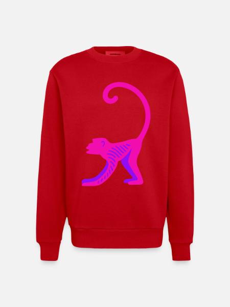 Neon Pink Monkey - Heavyweight Oversized Organic Crew Neck Made in EU - Rot