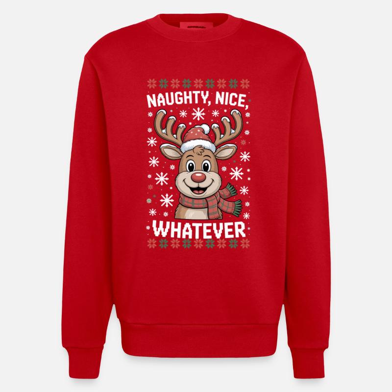 Naughty Nice Whatever Rentier - Heavyweight Oversized Organic Crew Neck Made in EU - Rot