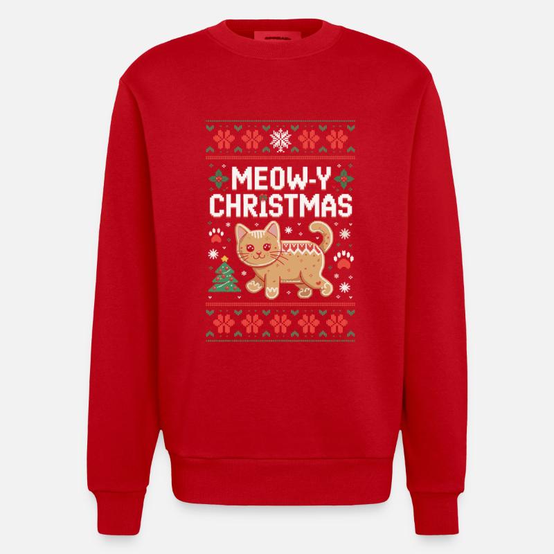 Miaou Noël Pixel Chat - Sweat bio épais oversize fabriqué en UE - rouge