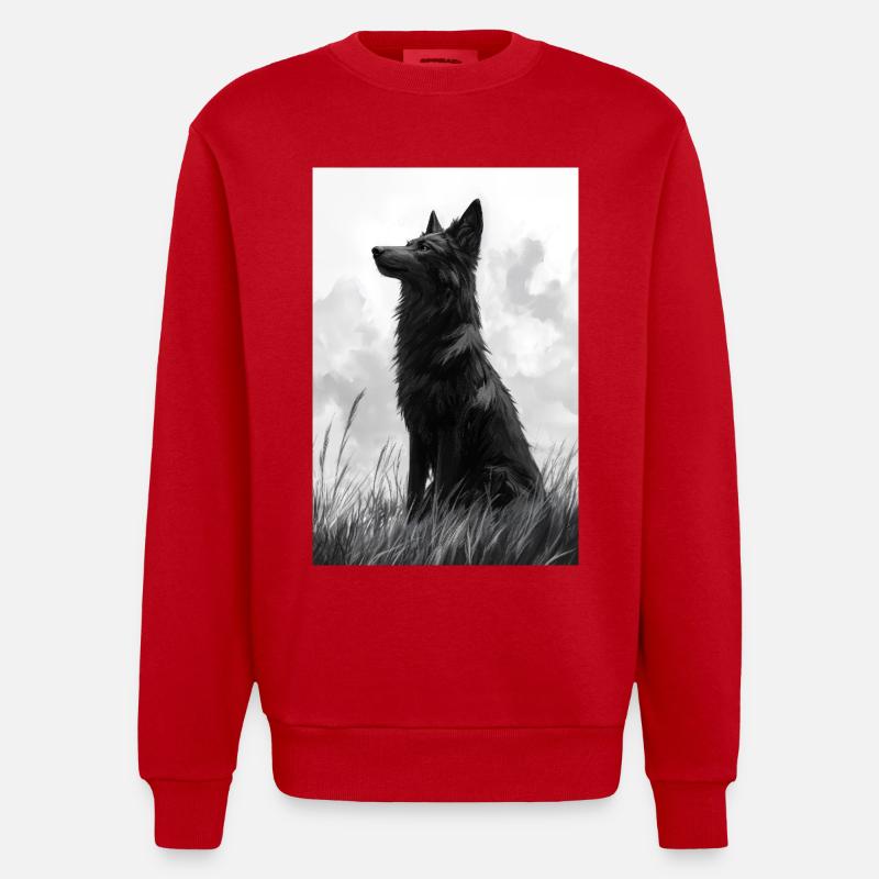 Illustration eines Wolfes - Heavyweight Oversized Organic Crew Neck Made in EU - Rot