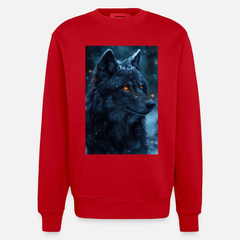 Illustration eines Wolfes - Heavyweight Oversized Organic Crew Neck Made in EU - Rot