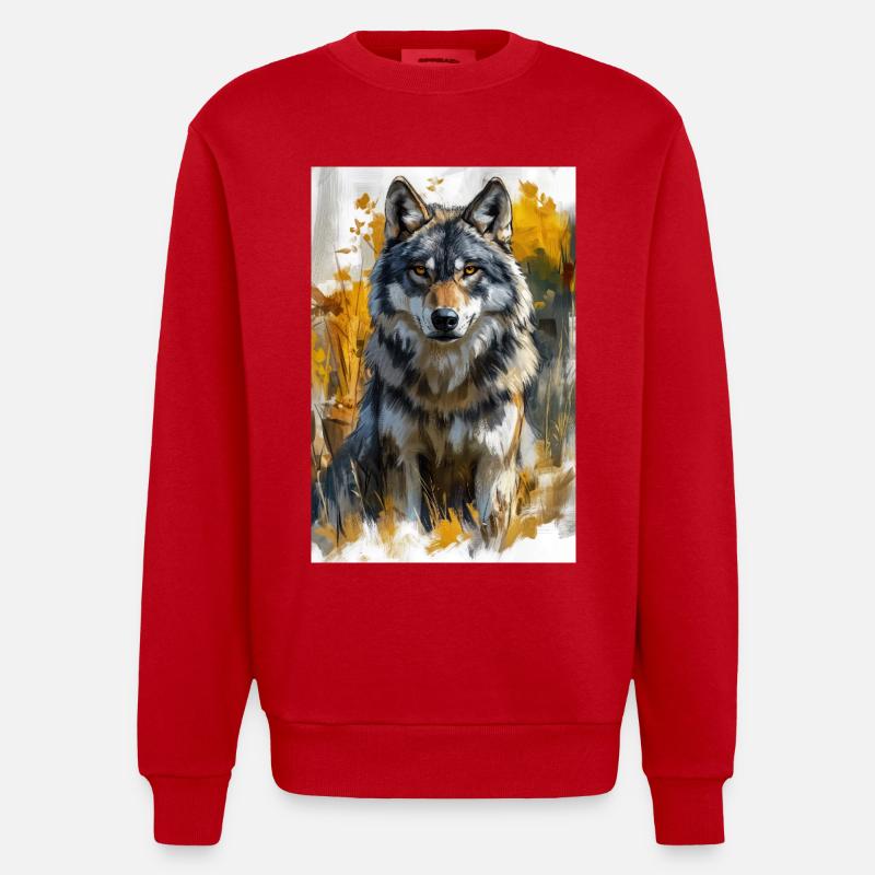 Illustration of a wolf - Sweat bio épais oversize fabriqué en UE - rouge