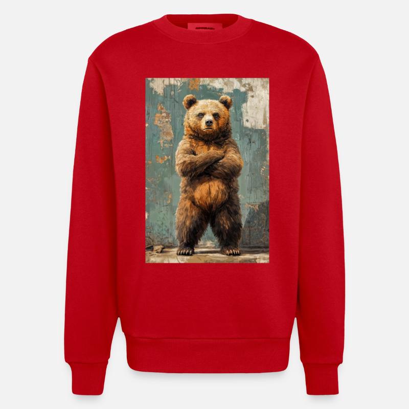 Illustration eines Bären - Heavyweight Oversized Organic Crew Neck Made in EU - Rot