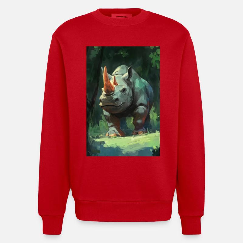 Illustration eines Nashorns - Heavyweight Oversized Organic Crew Neck Made in EU - Rot
