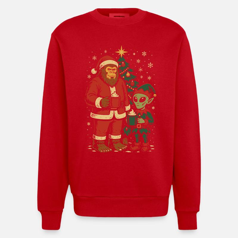 Père Noël Bigfoot Alien Elf Noël - Sweat bio épais oversize fabriqué en UE - rouge