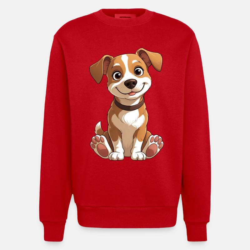 Dessin animé du chiot joyeux - Sweat bio épais oversize fabriqué en UE - rouge