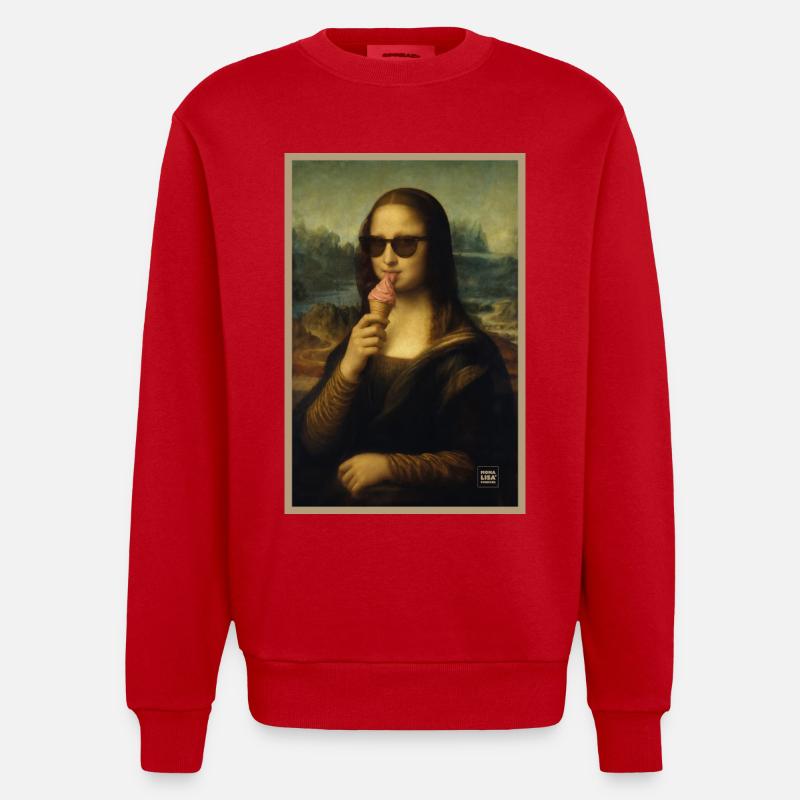 Mona Lisa leckt Eiscreme - Heavyweight Oversized Organic Crew Neck Made in EU - Rot