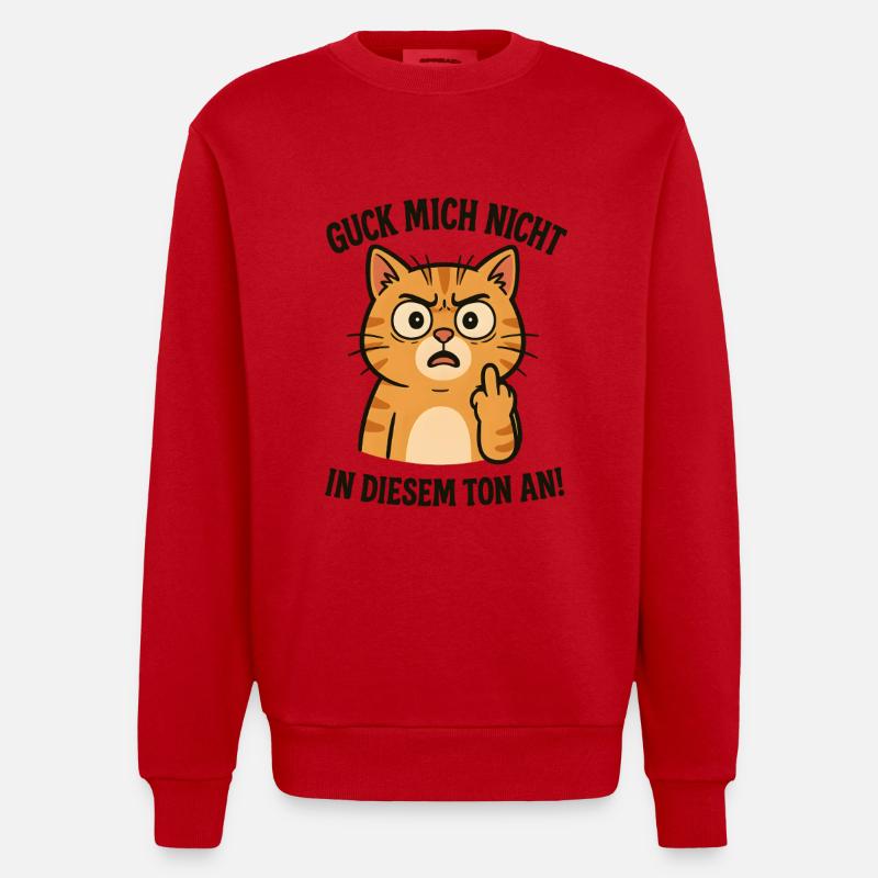 Morgenmuffel Katze mit Mittelfinger - Heavyweight Oversized Organic Crew Neck Made in EU - Rot