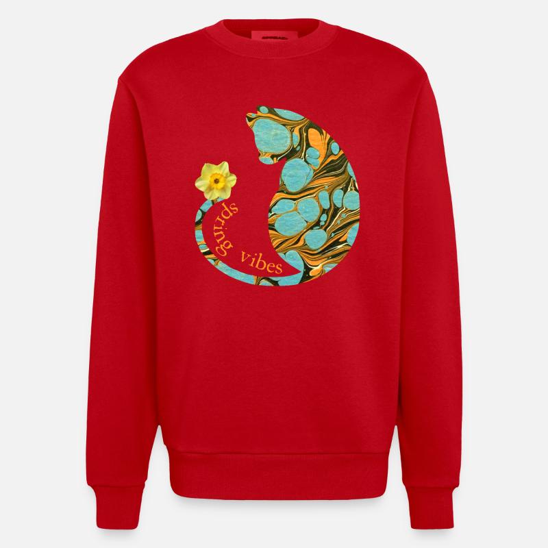 Chat avec fleur E 204 - Sweat bio épais oversize fabriqué en UE - rouge