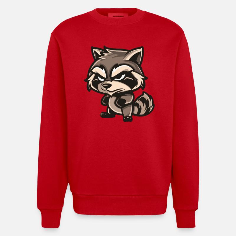 Waschbär Comic - Heavyweight Oversized Organic Crew Neck Made in EU - Rot