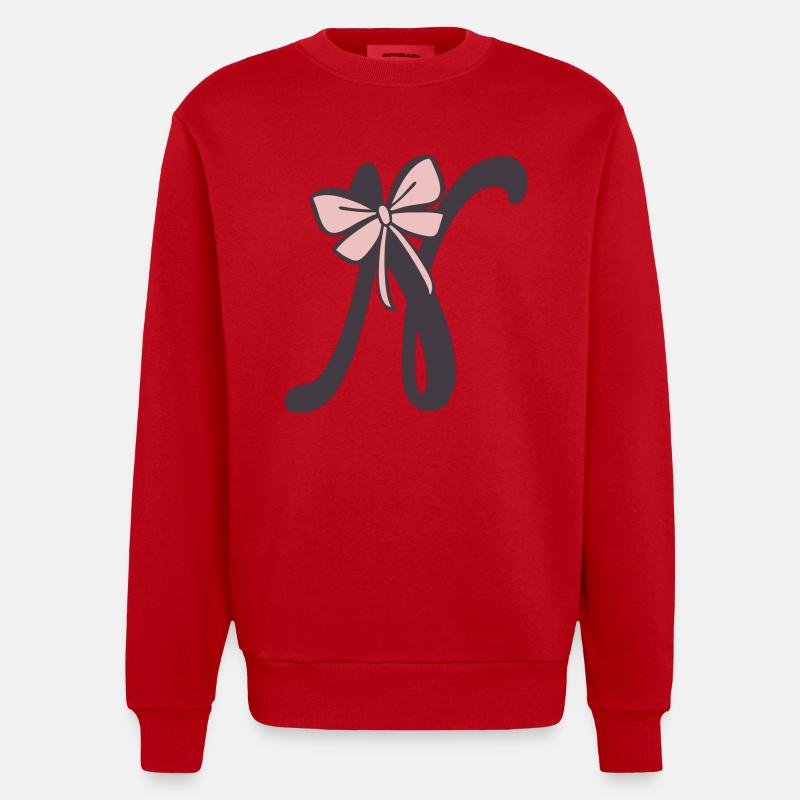 Anfangsbuchstabe N Schleifchen - Heavyweight Oversized Organic Crew Neck Made in EU - Rot