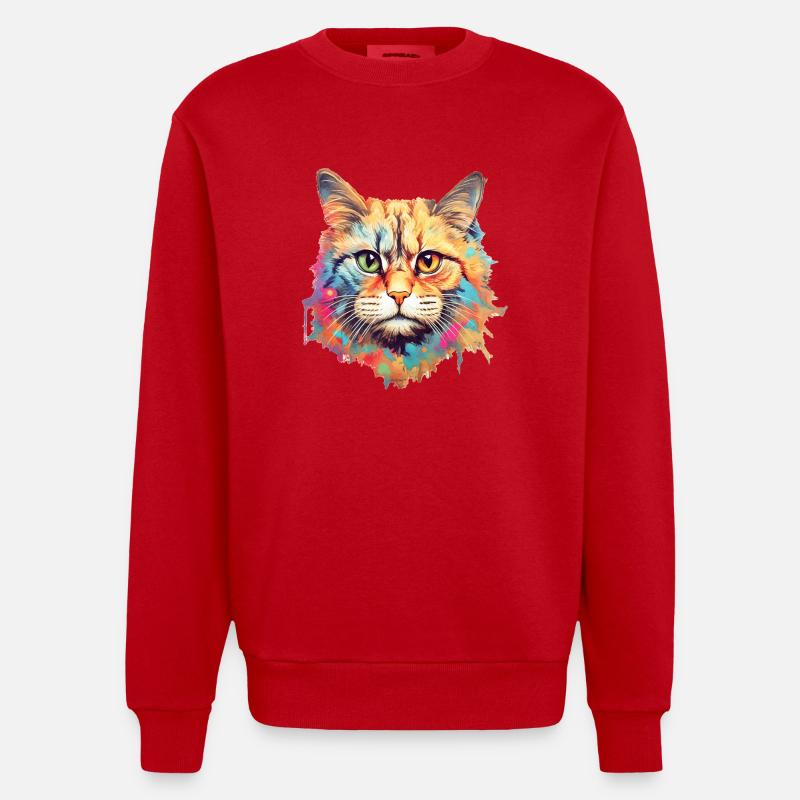 Cat - Heavyweight Oversized Organic Crew Neck Made in EU - red