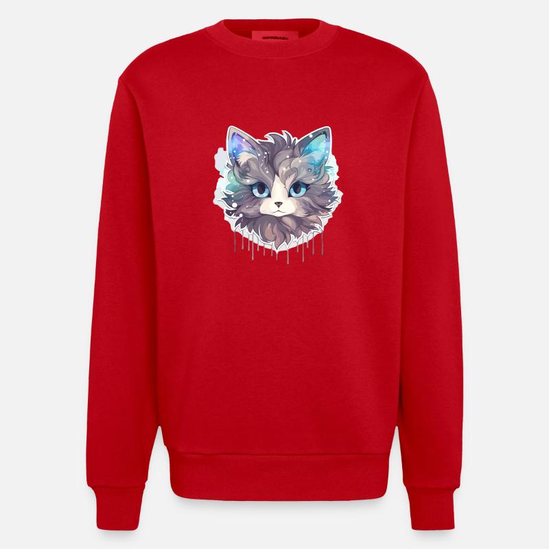 Chat - illustration - Sweat bio épais oversize fabriqué en UE - rouge