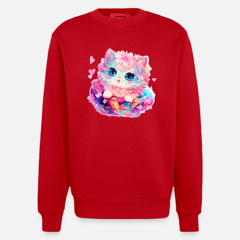 Chat - illustration - Sweat bio épais oversize fabriqué en UE - rouge