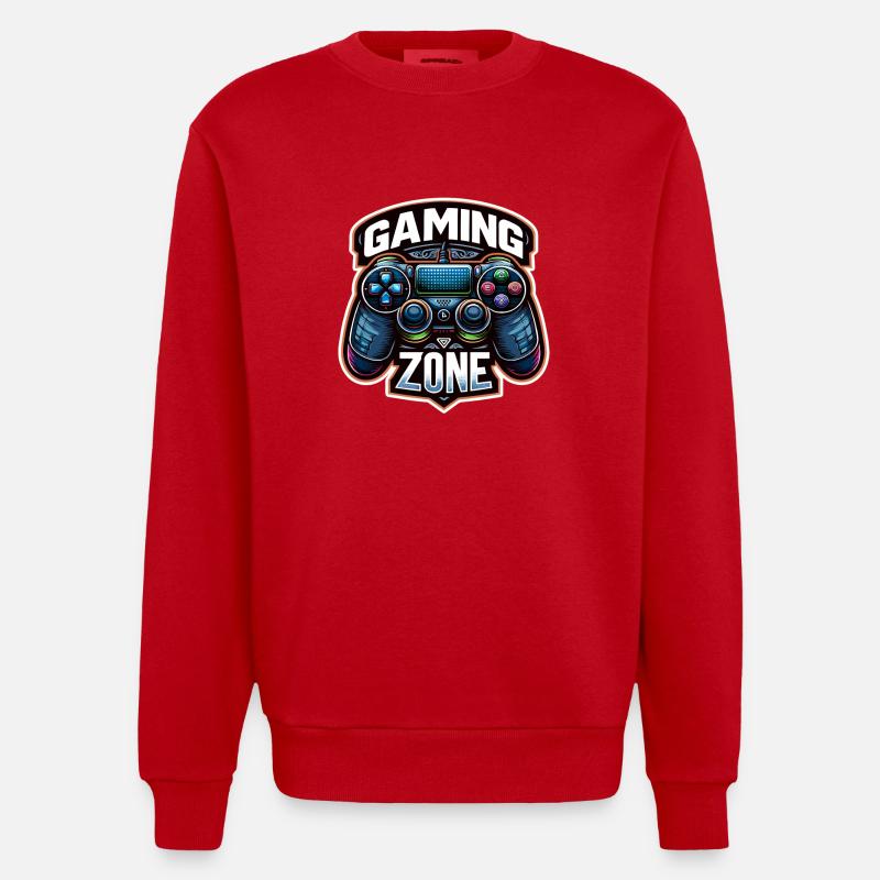 Gaming Zone - Controller Illustration - Heavyweight Oversized Organic Crew Neck Made in EU - red