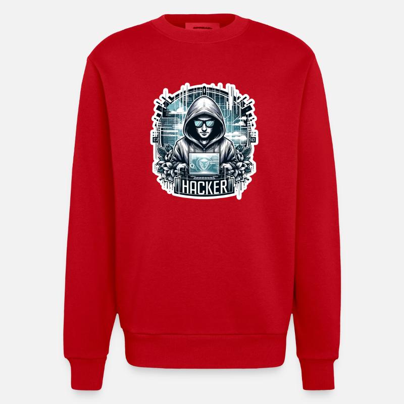 Hacker - Illustration - Sweat bio épais oversize fabriqué en UE - rouge