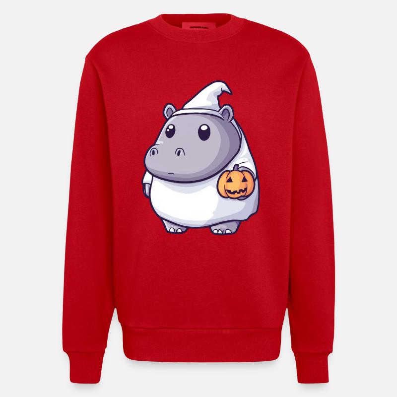 Nilpferd Halloween Comic Geist - Heavyweight Oversized Organic Crew Neck Made in EU - Rot