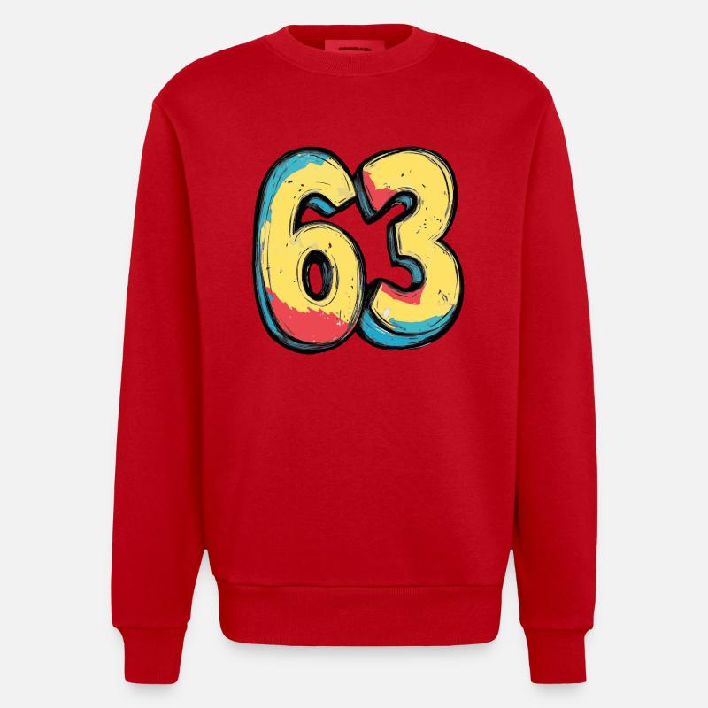 63 Number Comic - Heavyweight Oversized Organic Crew Neck Made in EU - red