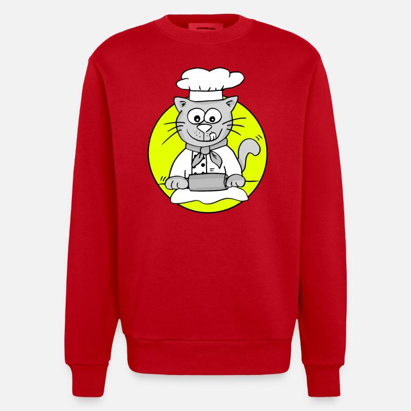 Retro Bäcker-Katze - Beruf Bäcker - Heavyweight Oversized Organic Crew Neck Made in EU - Rot