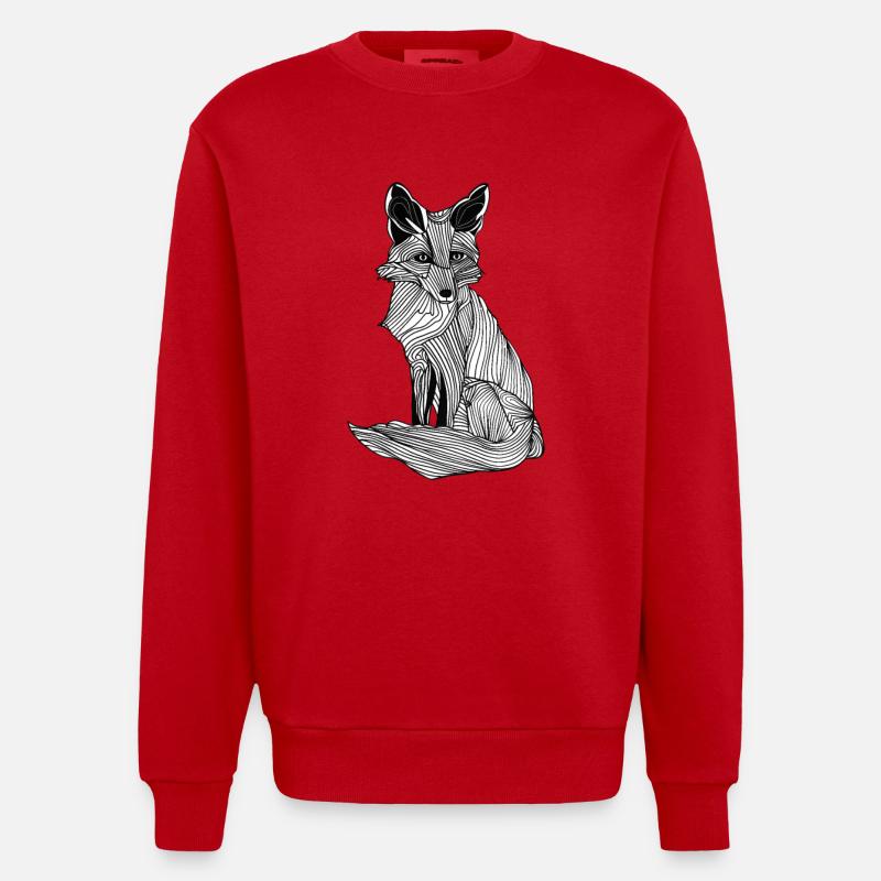 Lignes art renard #fox - Sweat bio épais oversize fabriqué en UE - rouge