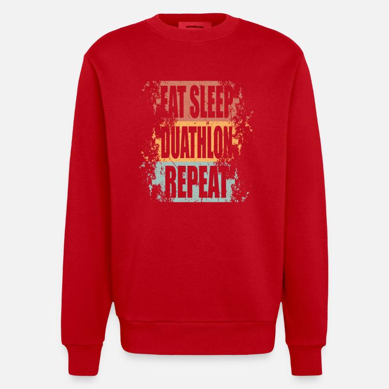 Duathlon Manger Dormir Répéter - Sweat bio épais oversize fabriqué en UE - rouge