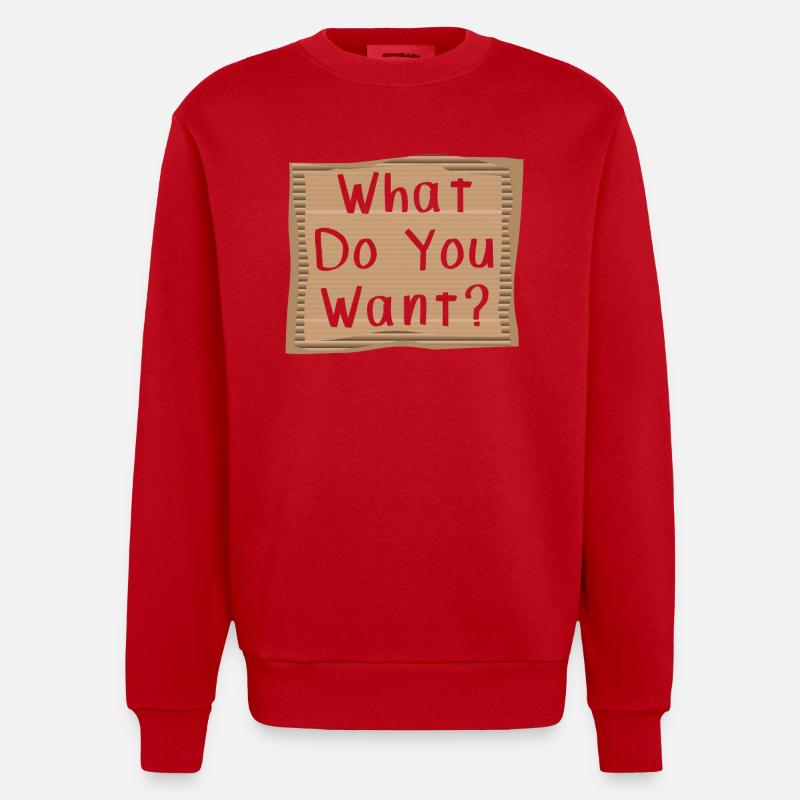Que veux-tu? Cardboad Message - Sweat bio épais oversize fabriqué en UE - rouge