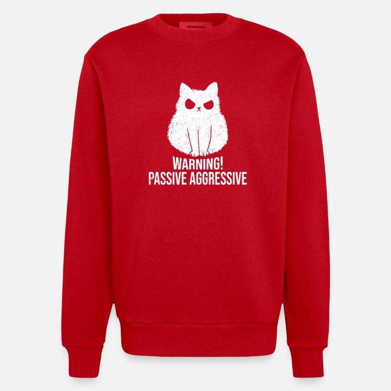 Cat Warning Passive Aggressive - Heavyweight Oversized Organic Crew Neck Made in EU - red