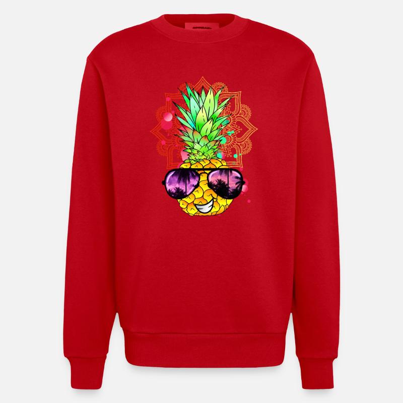 Ananas Mandala - Heavyweight Oversized Organic Crew Neck Made in EU - Rot