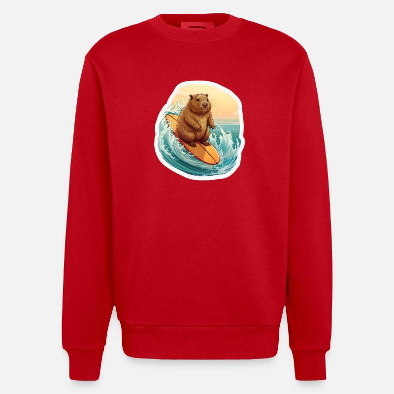 Capybara Surfeur - Sweat bio épais oversize fabriqué en UE - rouge