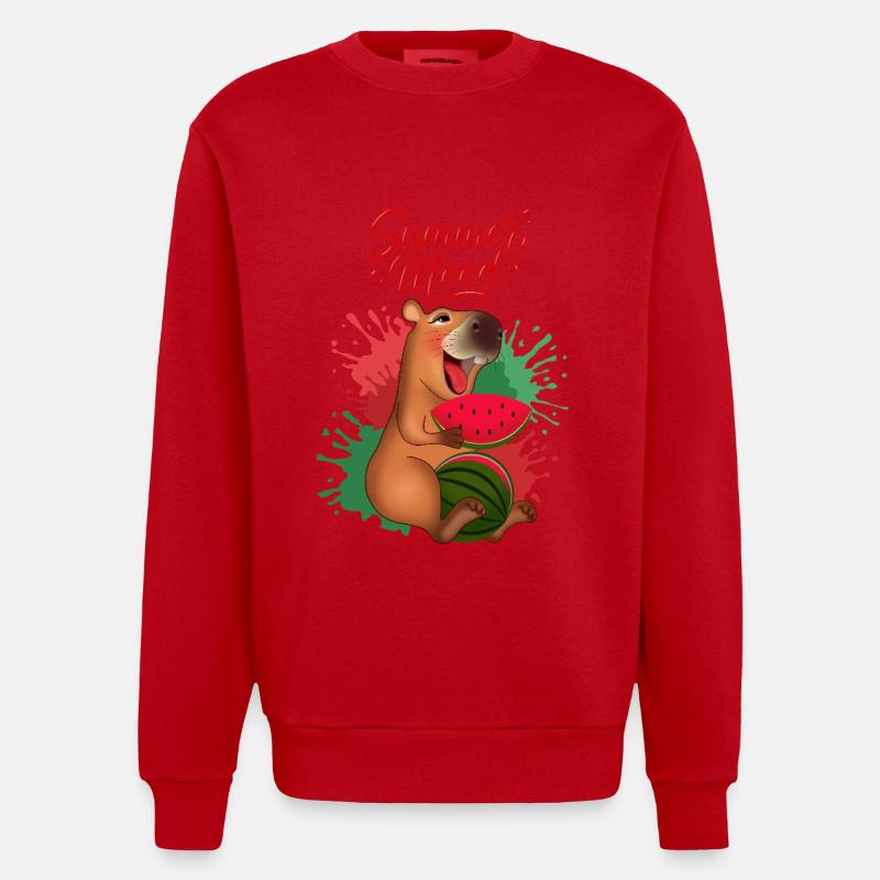 Capybara souriant avec pastèque - Sweat bio épais oversize fabriqué en UE - rouge