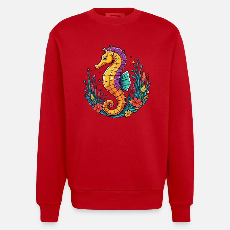 Hübsches dekoratives Seepferdchen - Heavyweight Oversized Organic Crew Neck Made in EU - Rot